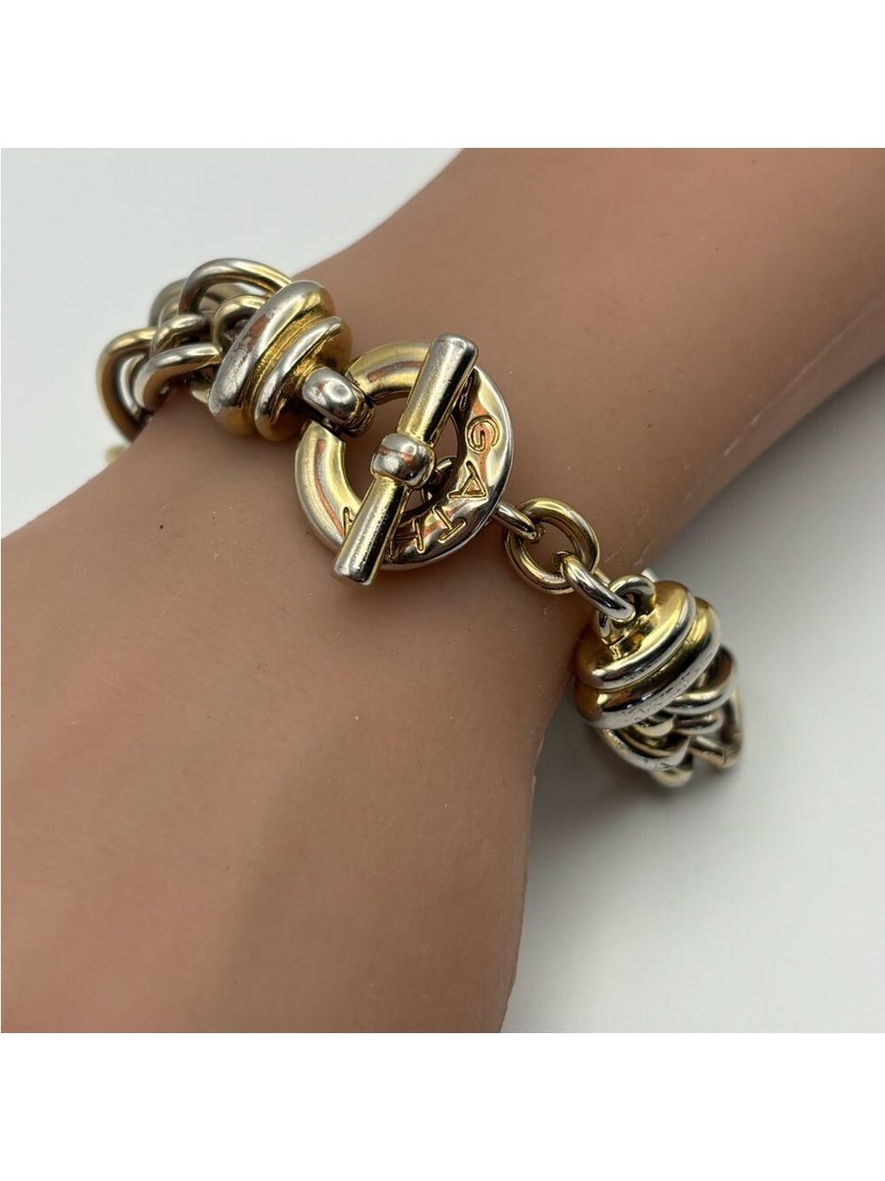 Agatha Paris Vintage Two-Tone Chunky Link Toggle Bracelet
